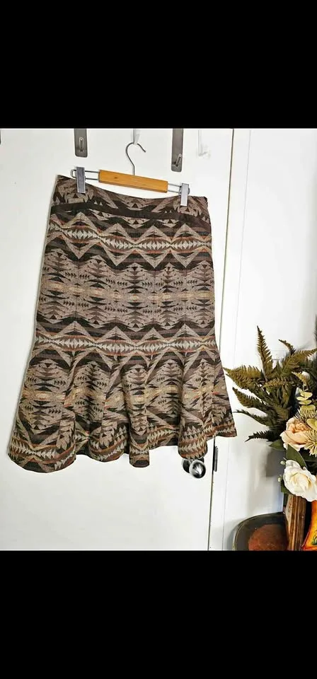 Size 10 Pendleton Wool Fit Flare Brown Patterned Skirt thumbnail