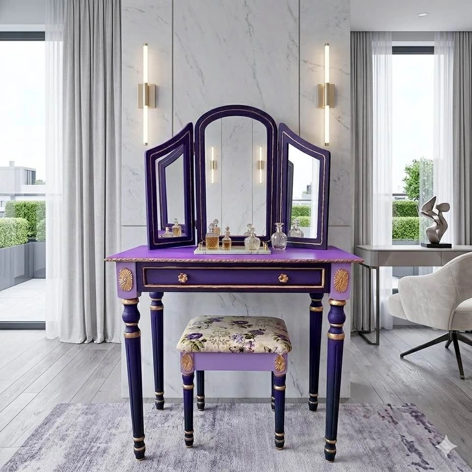 Vanity Table w/Mirror & Ottoman