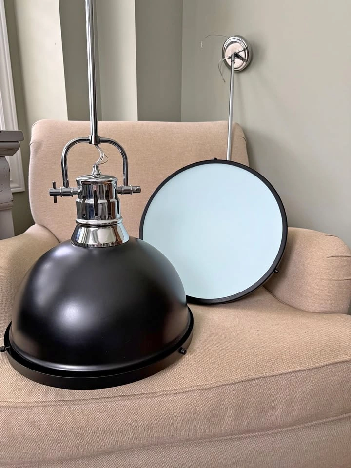 Pair of Designer Industrial Pendant Lights – Matte Black