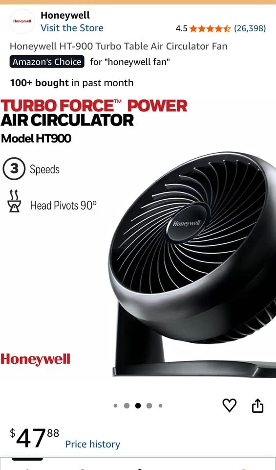 Honeywell Turbo Force Power Air Circulator Fan – Like New with B