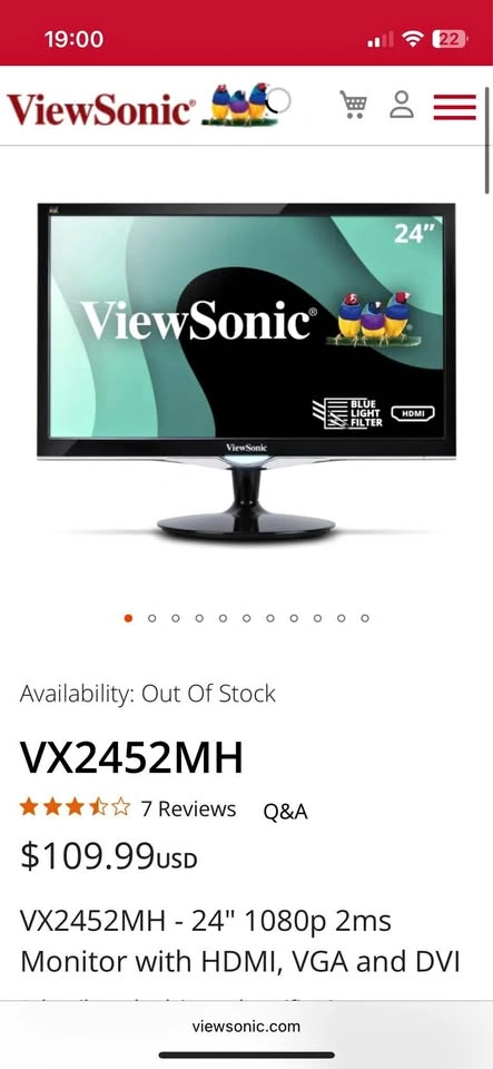ViewSonic 24" Full HD Monitor VX2452mh