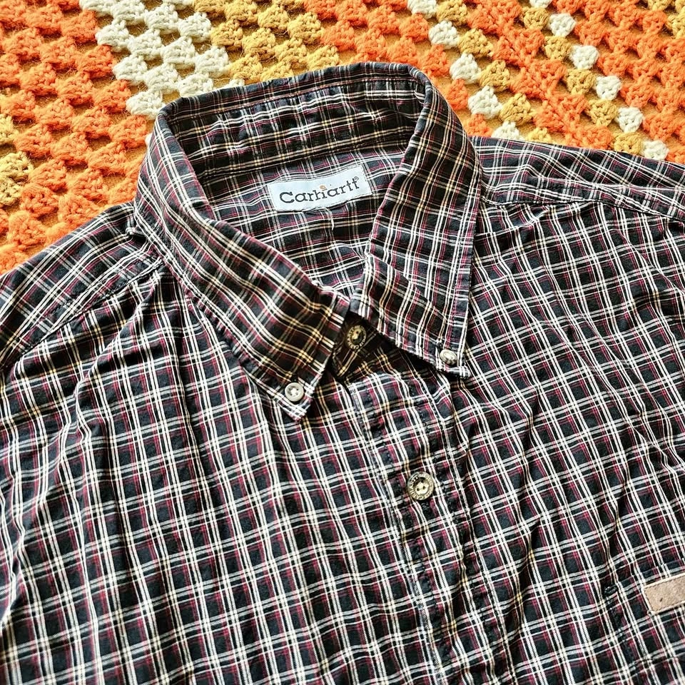 Mens XL Carhartt Vintage Plaid Button Down Shirt