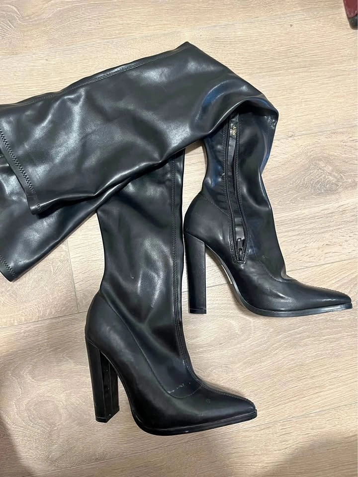 black leather over the knee boots