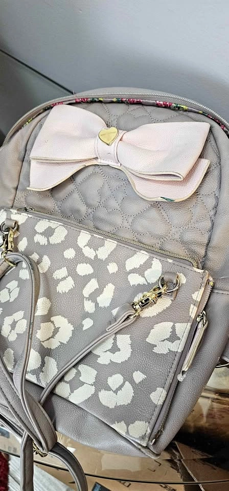 Betsey Johnson Grey Pink Floral Cutesy Backpack
