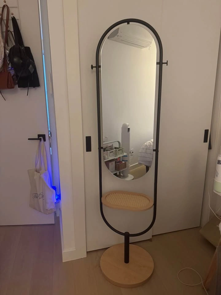 Modern Standing Full Body Mirror with Hooks and Shelf - photo 3