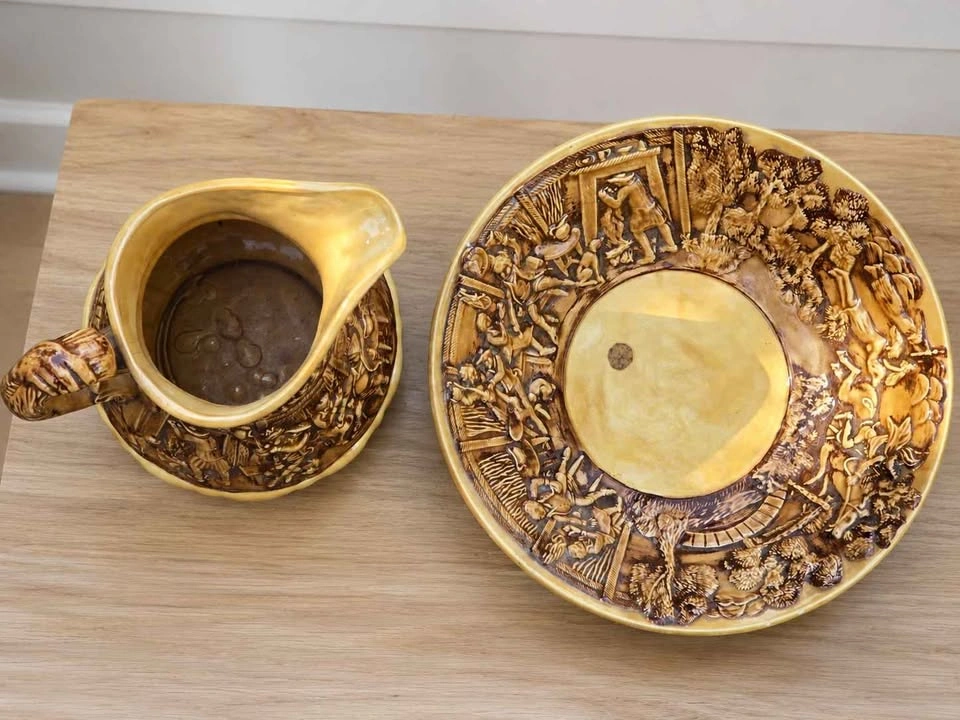 Vintage Hand Carved Ceramic Pitcher & Wash Basin Set - photo 5