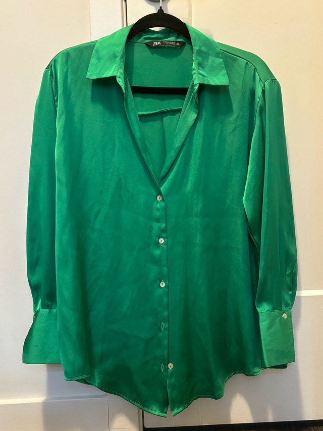 ZARA Emerald Green Satin Effect Shirt