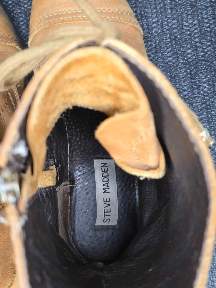 Steve Madden Tan Leather Lace-Up Ankle Boots Size 7 - photo 5