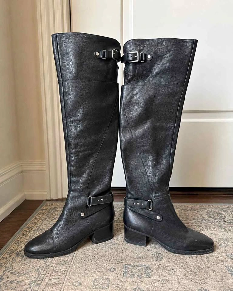 Nine West Black Leather Tall Boots Size 7.5