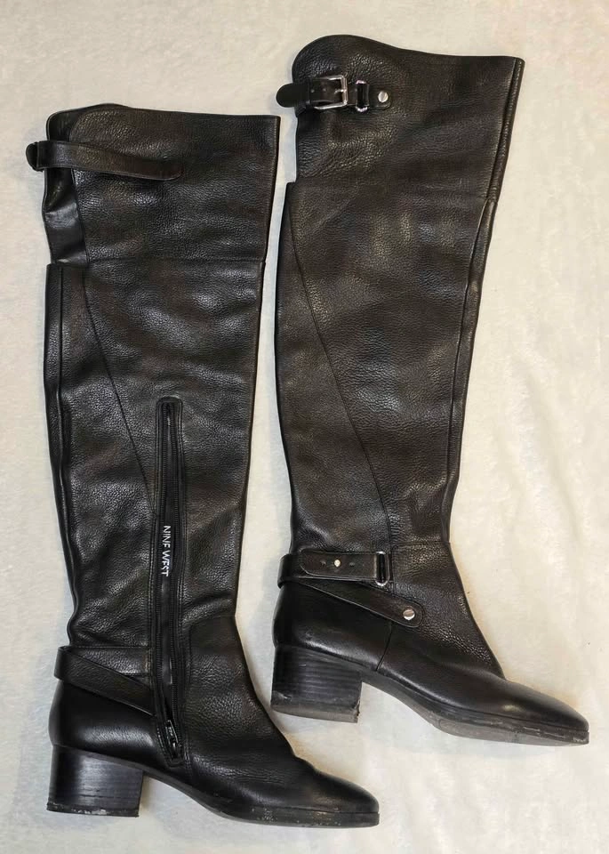 Nine West Black Leather Tall Boots Size 7.5 - photo 2
