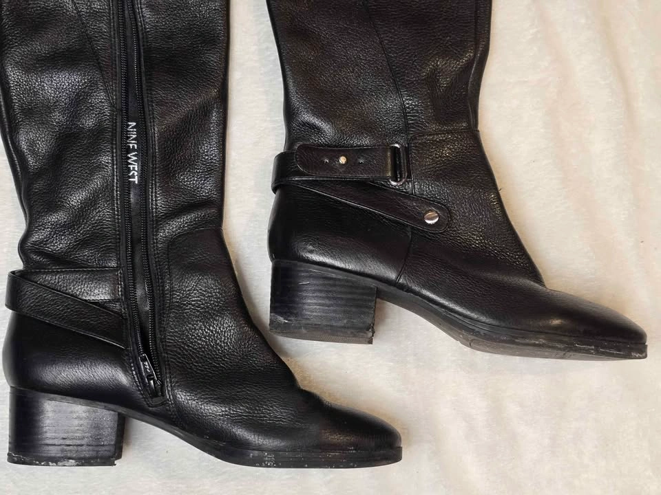 Nine West Black Leather Tall Boots Size 7.5 - photo 3