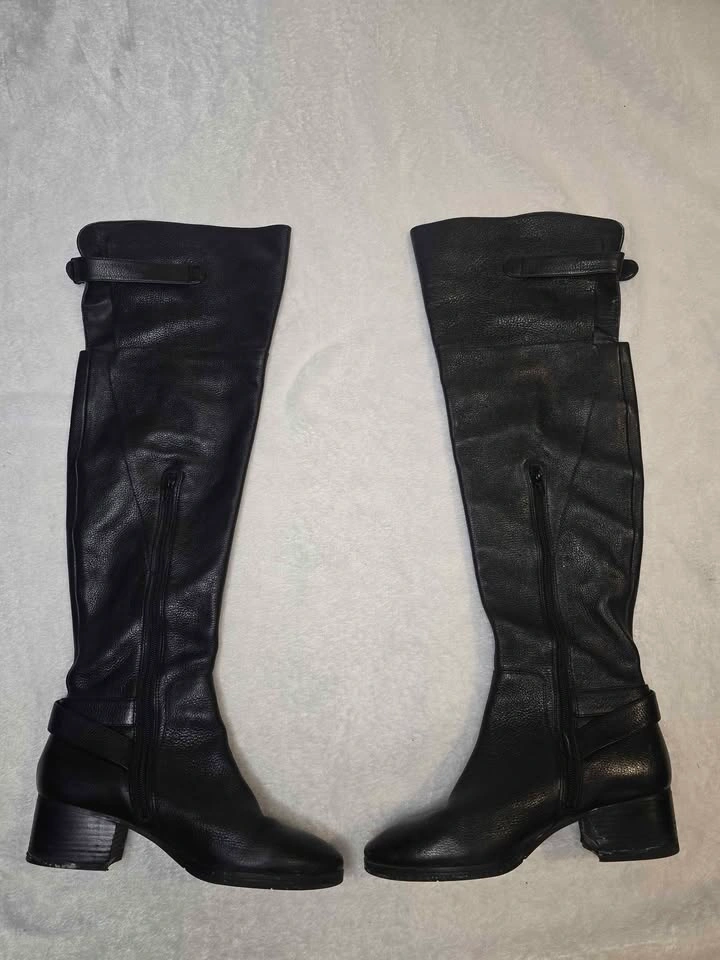 Nine West Black Leather Tall Boots Size 7.5 - photo 4