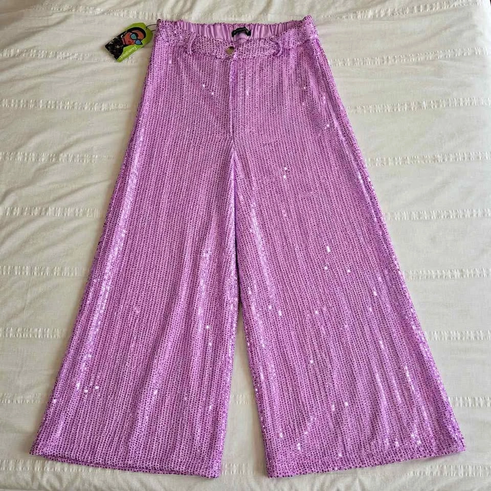 Dressberry Pink Sequin Wide Leg Pants Size 28