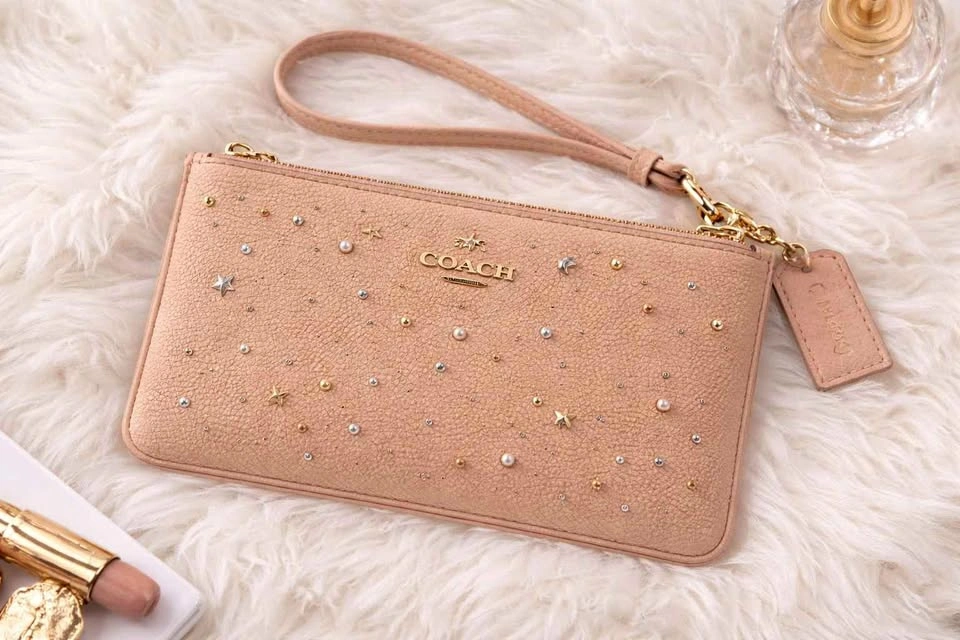 Pink Coach Embellished Wristlet / Clutch
