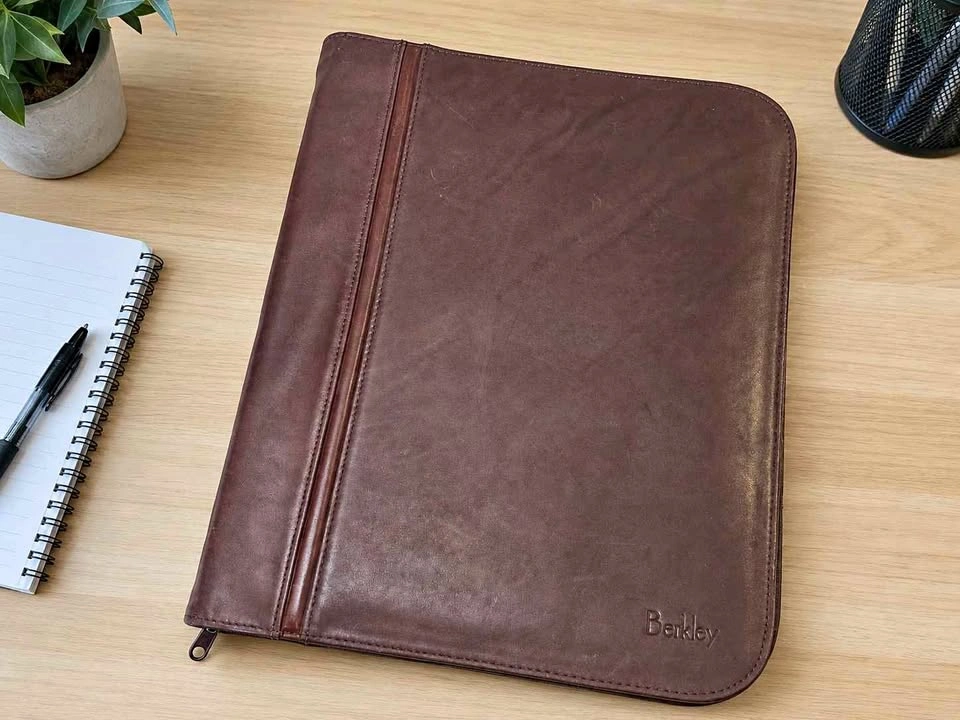 Berkley Brown Leather Zippered Portfolio