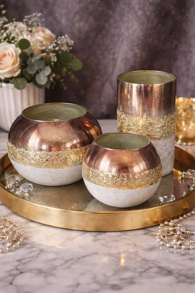 Copper Gold Mercury Glass Candle Holder 6 inch - photo 4