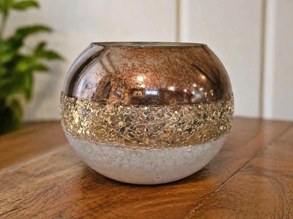 Copper Gold Mercury Glass Candle Holder Vase