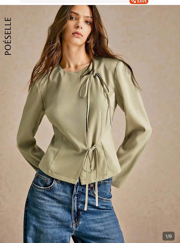 Women's Green Lace-Up Solid Color Long Sleeve Casual Jacket