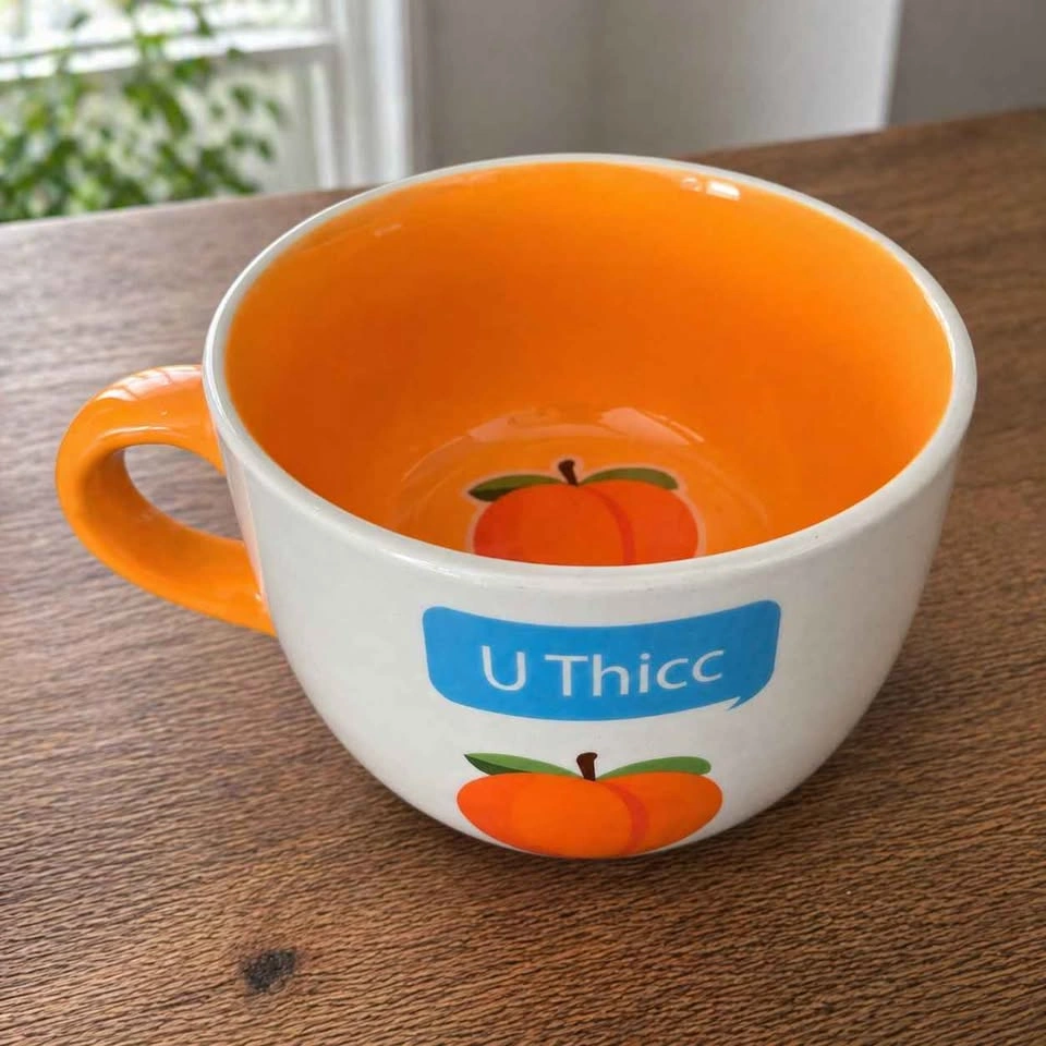 Trending U Thicc Peach Large Latte Mug - Funny Novelty Cup - photo 2