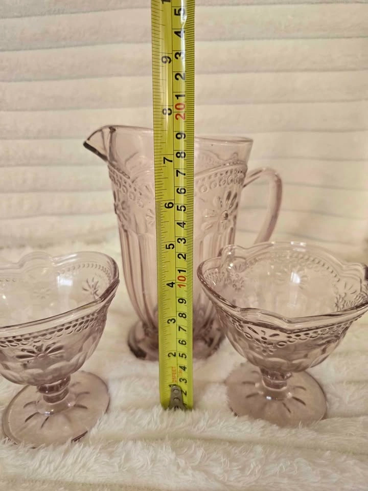 Pink Pressed Glass Pitcher Floral Vintage Style Jug - photo 3