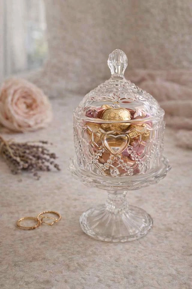 Vintage Style Glass Pedestal Candy Dish with Lid