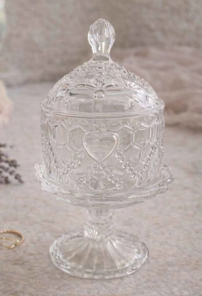 Vintage Style Glass Pedestal Candy Dish with Lid - photo 2