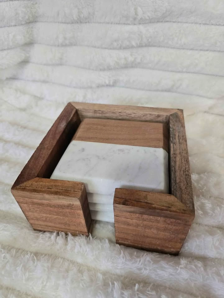 Elegant Marble and Wood Coasters Set - photo 2