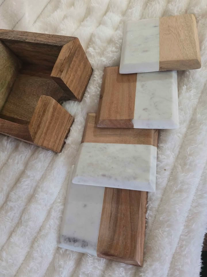 Elegant Marble and Wood Coasters Set - photo 3