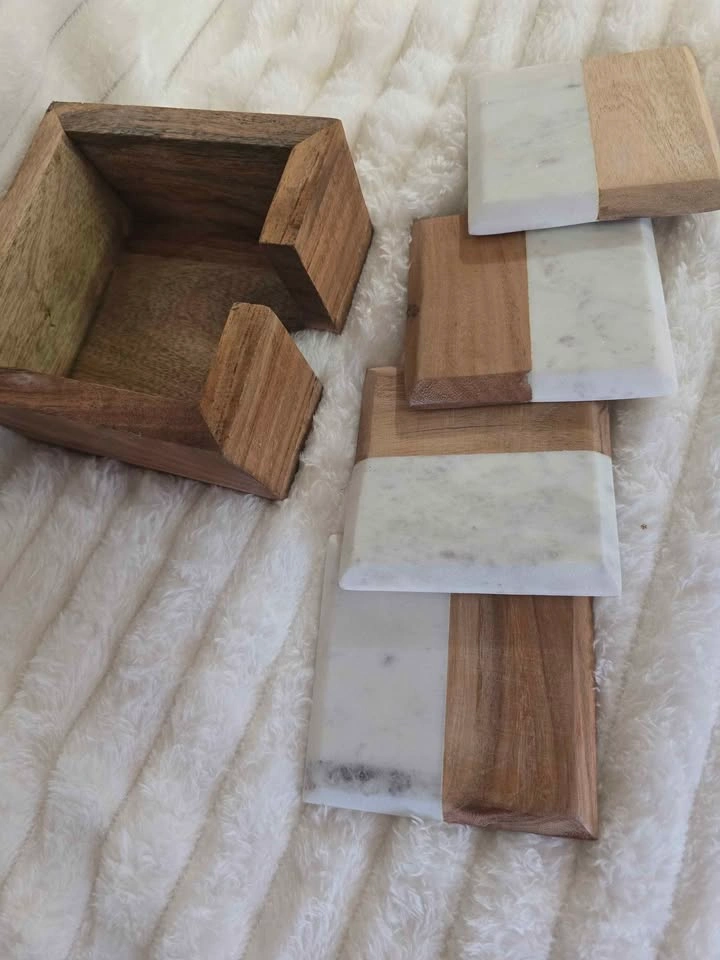 Elegant Marble and Wood Coasters Set - photo 4