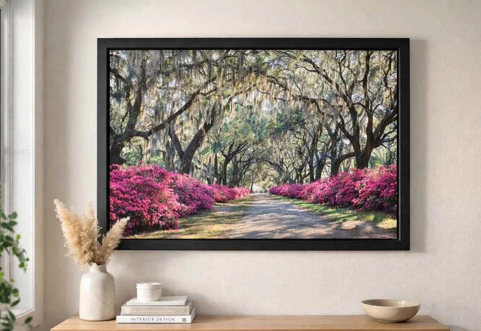 Large Framed Landscape Wall Art - Pink Nature Scene
