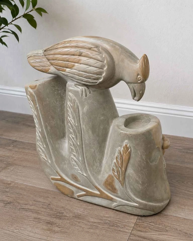Heavy Hand-Carved Kenyan Soapstone Bird & Lizard Candle Holder - photo 3