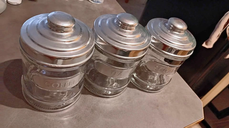 Set of 3 Glass Coffee, Tea, and Sugar Canisters