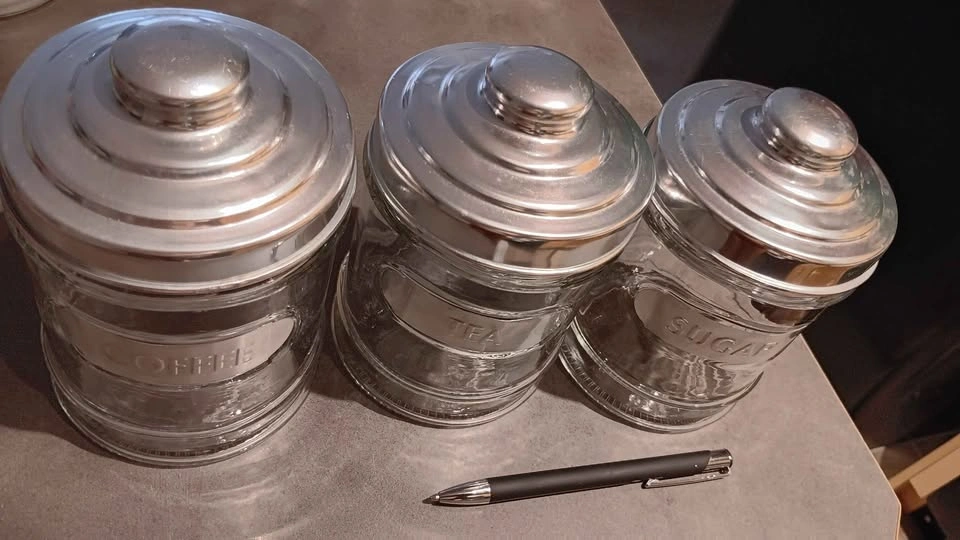 Set of 3 Glass Coffee, Tea, and Sugar Canisters - photo 2