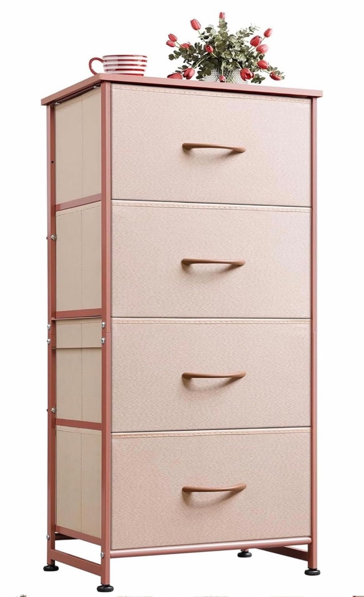 WLIVE 4 Drawers Dresser for Bedroom, Pink Rose