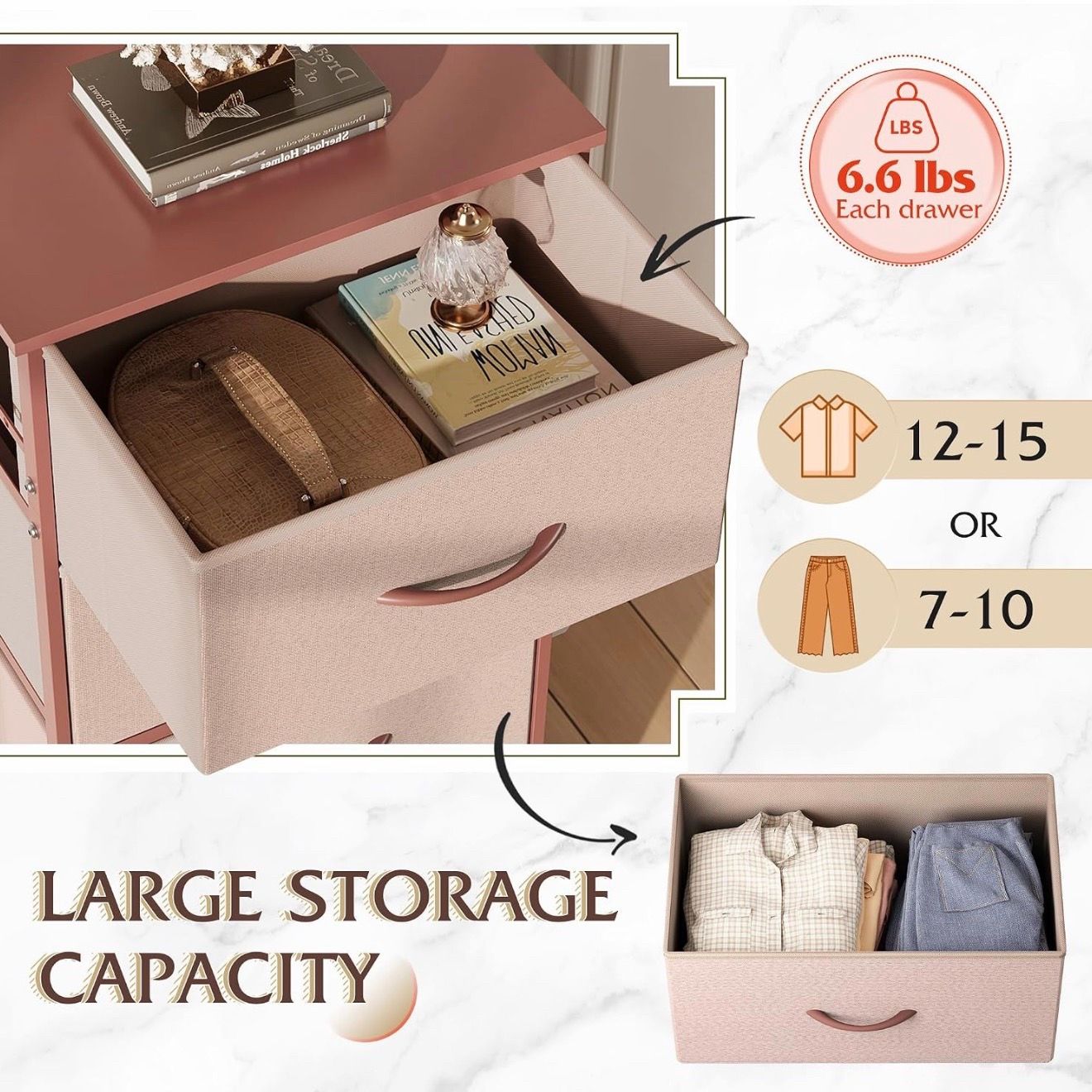 WLIVE 4 Drawers Dresser for Bedroom, Pink Rose - photo 4