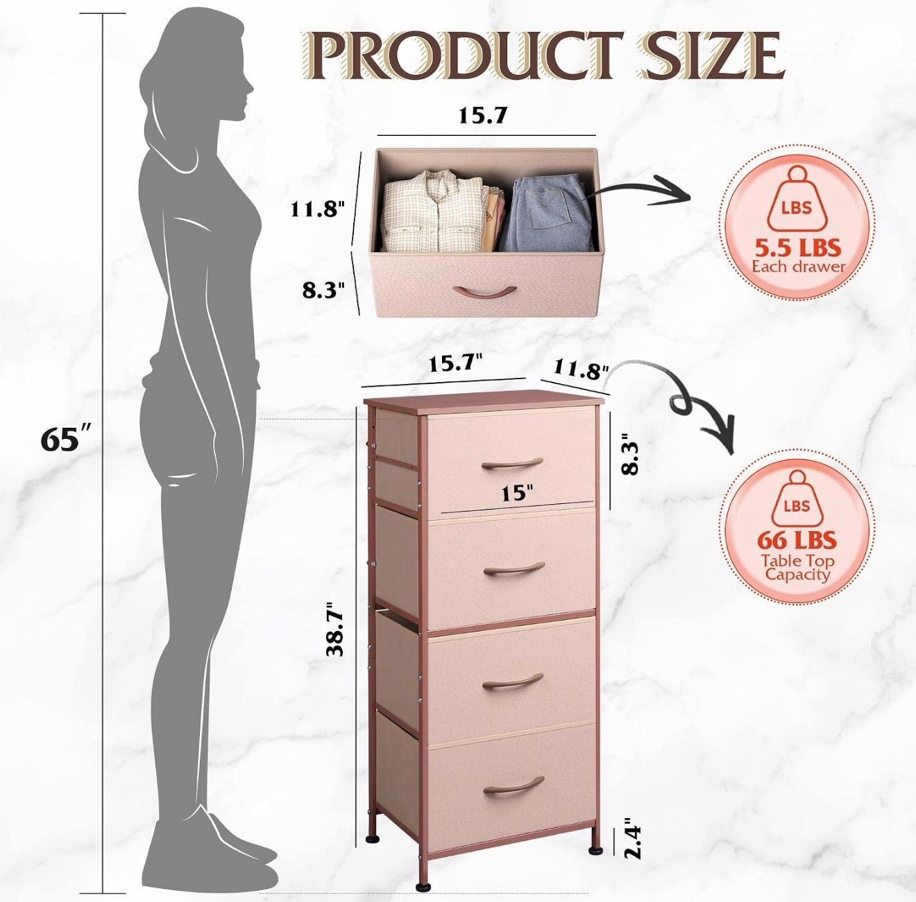 WLIVE 4 Drawers Dresser for Bedroom, Pink Rose - photo 5