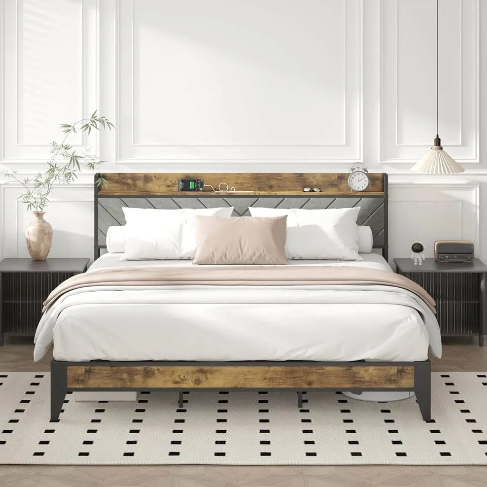 Upholstered Bed with Storage and Charging Station image indicator(2)