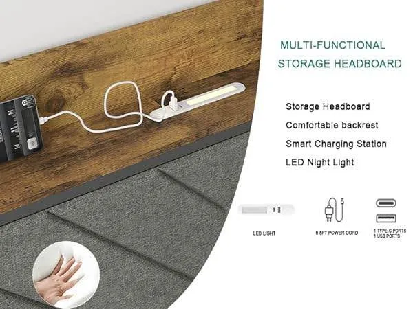 Upholstered Bed with Storage and Charging Station image indicator(5)