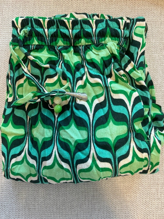 ZARA Green Retro Geometric Print Wide Leg Pants