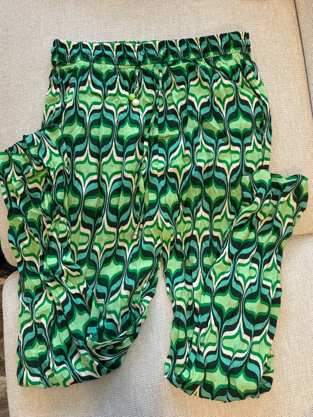 ZARA Green Retro Geometric Print Wide Leg Pants - photo 2