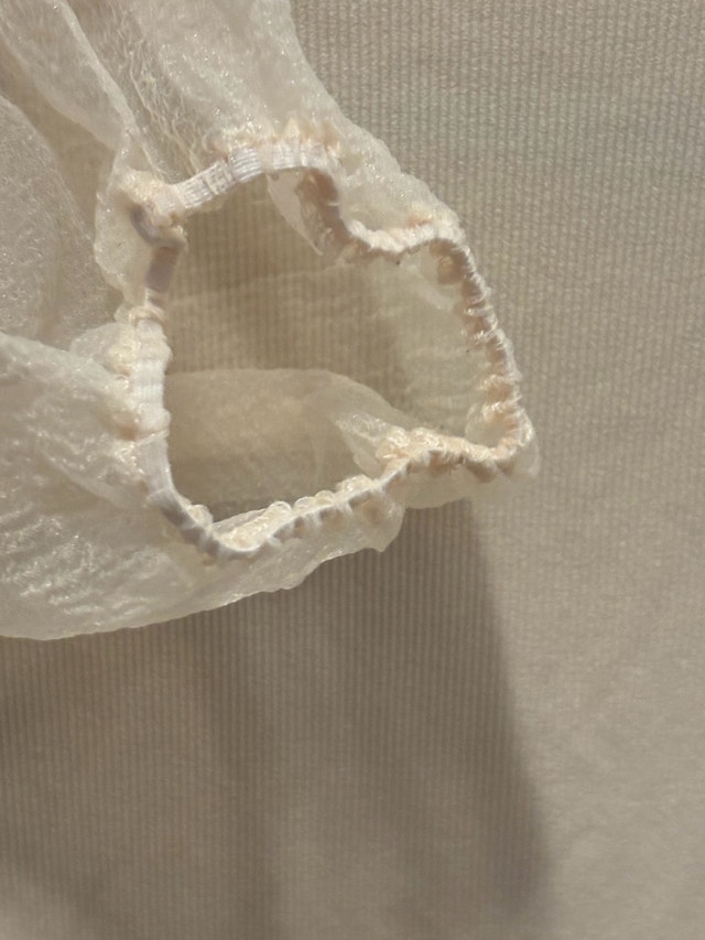 Cream Ribbed Mock Neck Top with Organza Puff Sleeves - photo 3