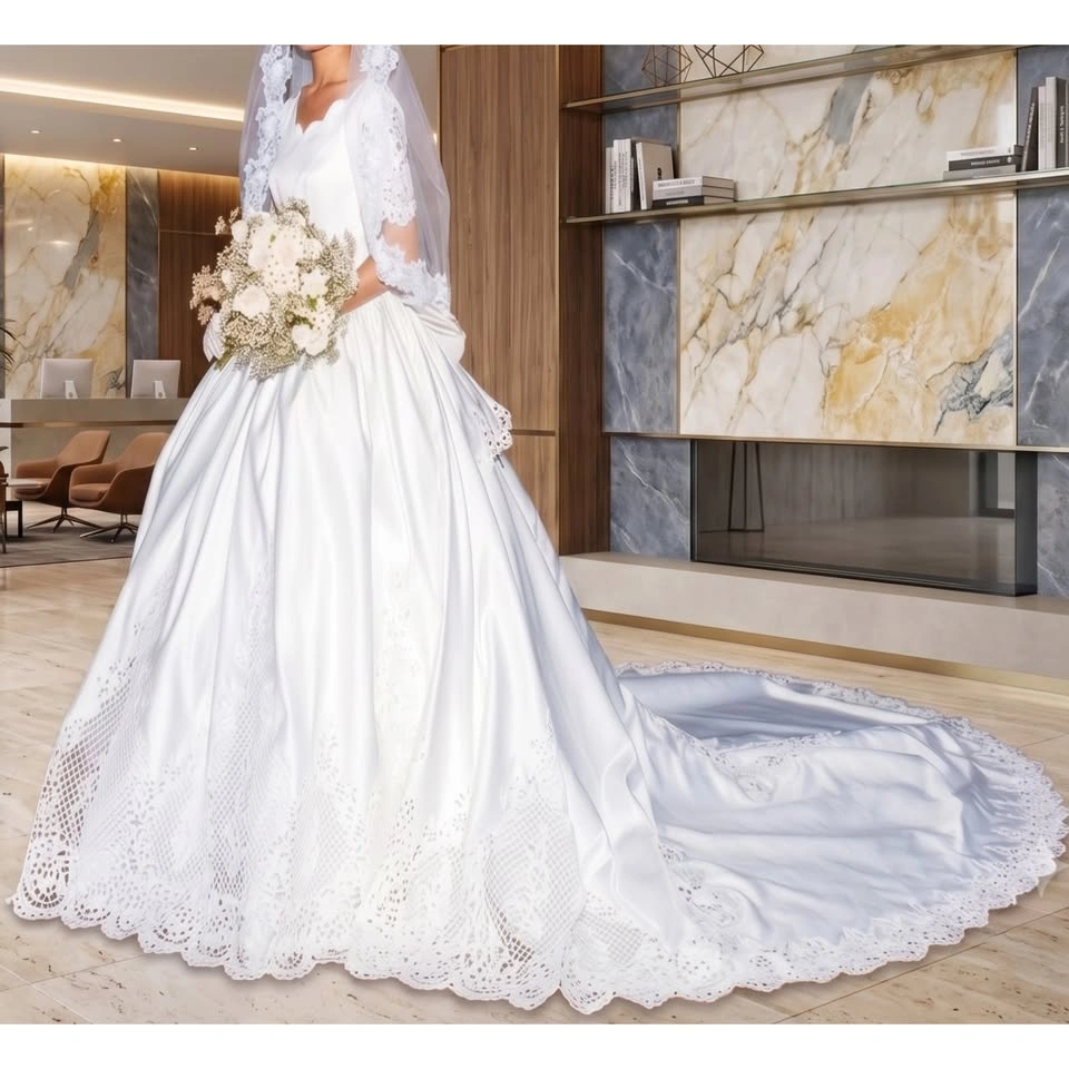 [Vacuum-Sealed] Premium K-Wedding Lace Dress & Veil Set - US 0-2