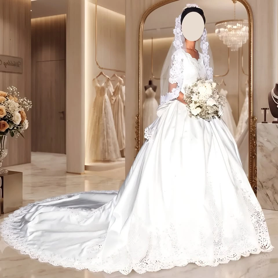 [Vacuum-Sealed] Premium K-Wedding Lace Dress & Veil Set - US 0-2 - photo 4