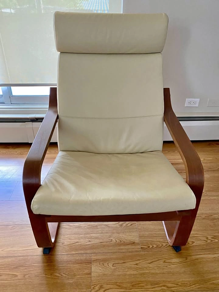 Ikea POÄNG chair - walnut effect and beige leather cover
