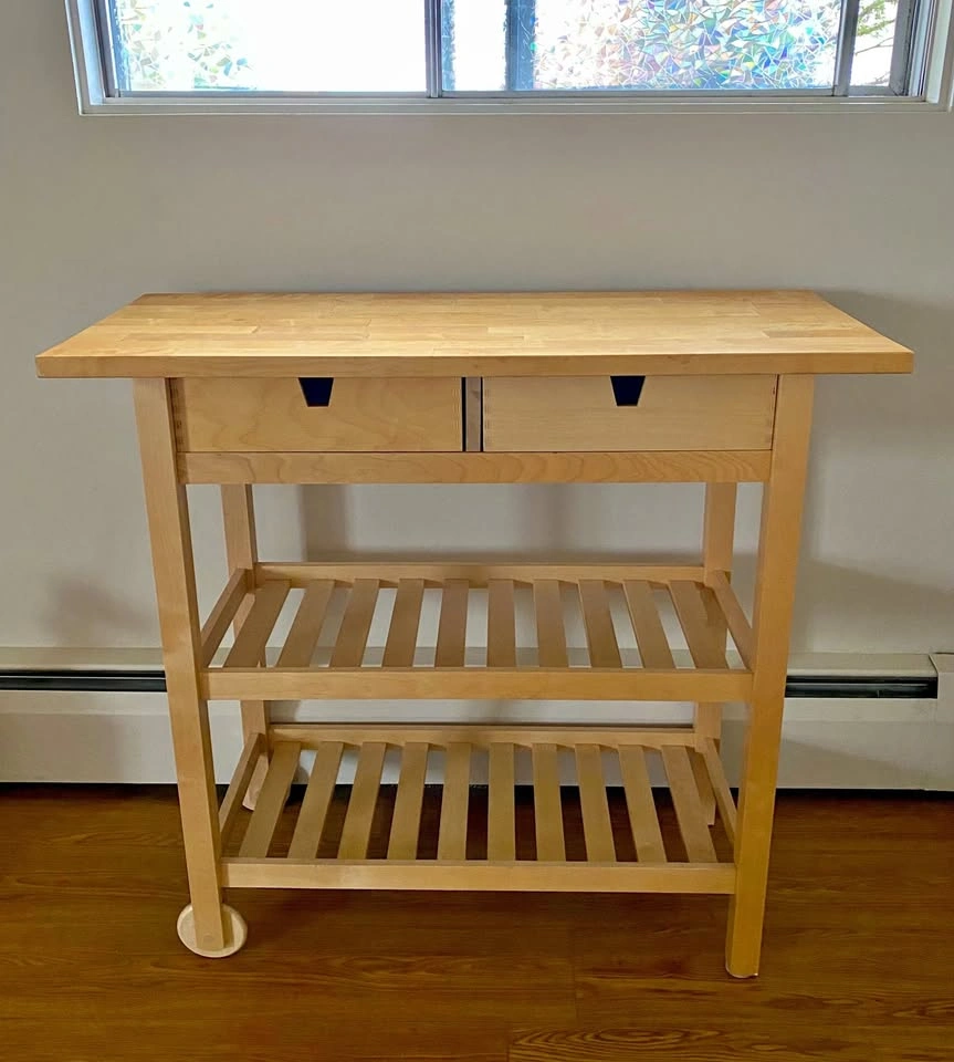 Wood kitchen cart with storage and drawers