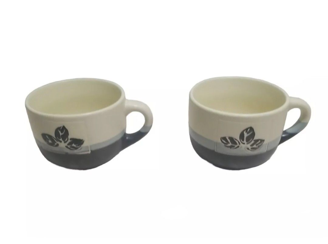Elegant Dining Ceramic Flower Coffee Tea Beige BLUE MUGS 2X