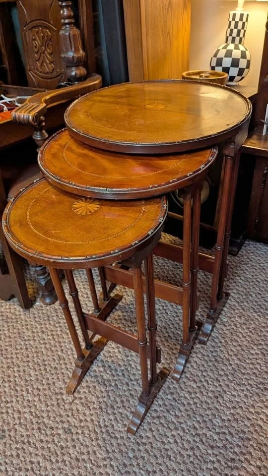 Set of 3 Antique Inlaid Nesting Tables