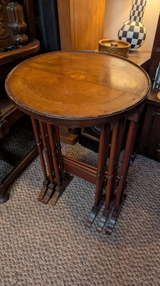 Set of 3 Antique Inlaid Nesting Tables - photo 2