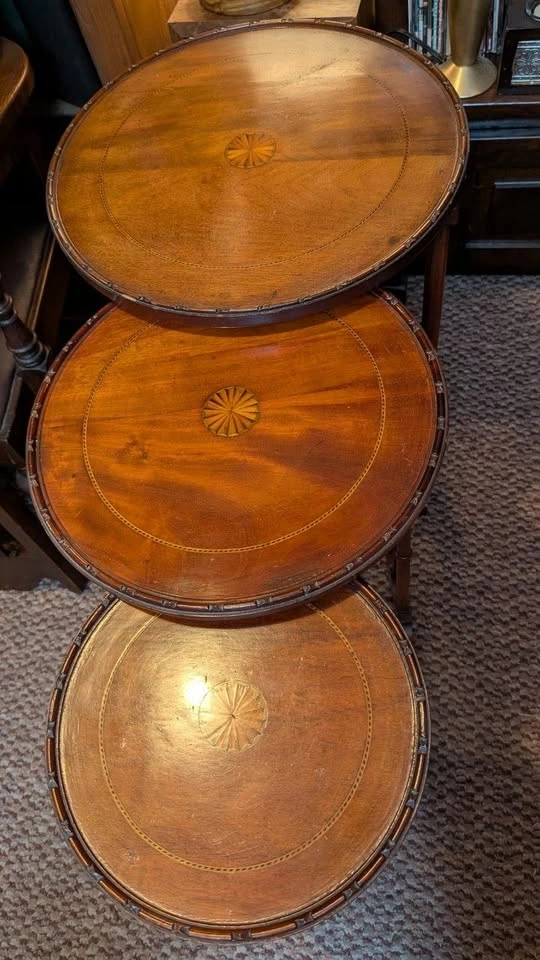 Set of 3 Antique Inlaid Nesting Tables - photo 3
