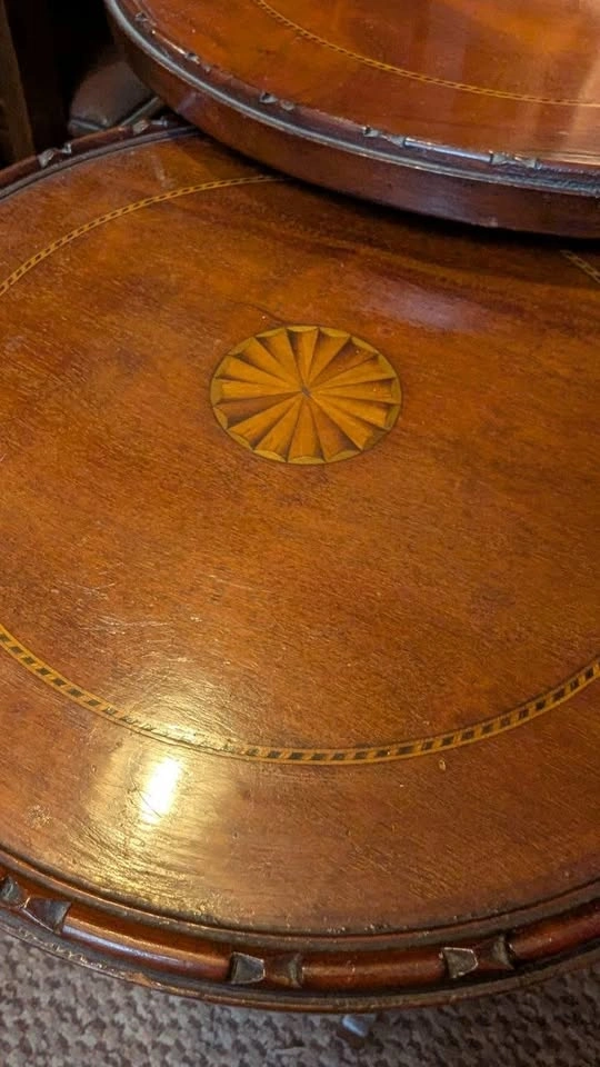 Set of 3 Antique Inlaid Nesting Tables - photo 4